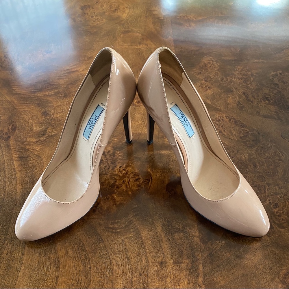 Prada Nude Patent Leather Stiletto Heels